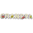 A long, elegant floral design spells out "GRANDPA" in large, three-dimensional letters, arranged in a straight line as though ready to be placed at the heart of a funeral or memorial service. The letters are crafted entirely from compact white chrysanthemums, each small flower snuggled closely against the next so that the surface appears soft, plush, and almost cloud-like, symbolising purity, peace, and the tenderness of family memories. A fine border of light lavender ribbon runs neatly along the bottom of each letter, its gentle purple hue softly outlining the shapes and lending a refined, almost ethereal touch. Discreet dark green bars lie behind the letters, providing essential support while keeping the focus firmly on the flowers. Carefully positioned accent sprays add colour and personality: the "G" and the "D" feature rich clusters of deep red anthuriums, their waxy, heart-shaped blooms and bright yellow centres cradled among glossy green leaves that bring a sense of depth and movement. On the first and final "A", graceful yellow-green orchids spill gently across the chrysanthemums, their intricate petals and detailed throats radiating quiet elegance and suggesting cherished, lasting memories. This bespoke "GRANDPA" tribute, the kind a local family might order from Florist West Drayton for same-day delivery to a nearby chapel or crematorium, feels both dignified and heartfelt. It would sit beautifully beside the coffin or at the entrance to a service, offering a clear, floral message of love, gratitude, and farewell for a much-loved grandfather from the West Drayton community.